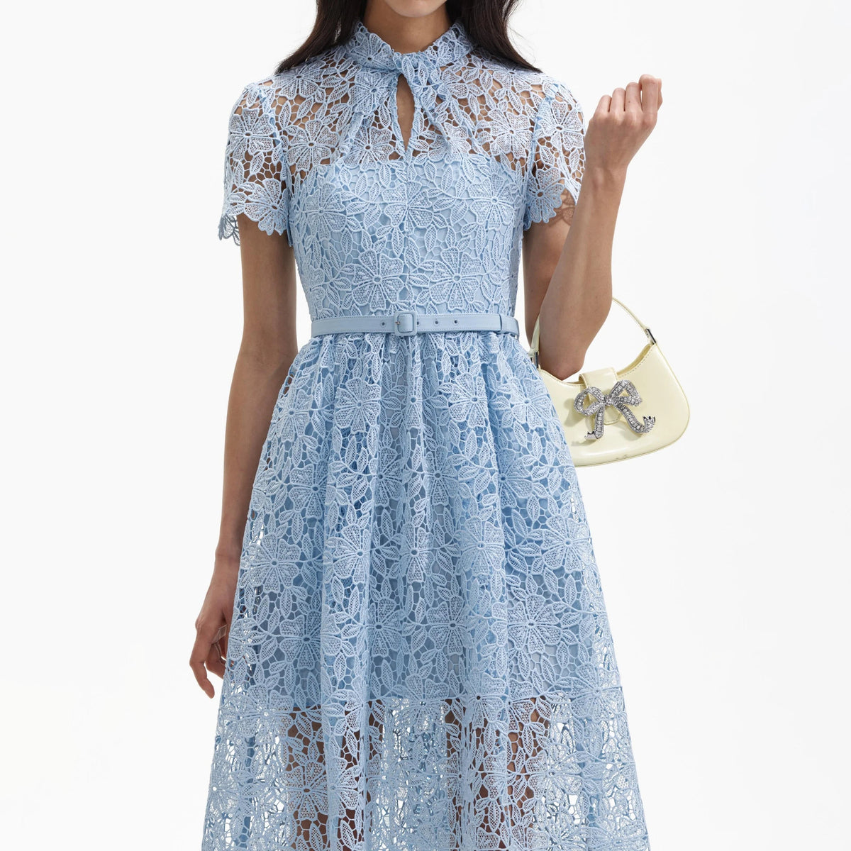 BLUE GUIPURE LACE A LINE MIDI DRESS Flowering Girl