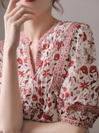 Lesley Classic Puff Sleeve Printed Top Flowering Girl