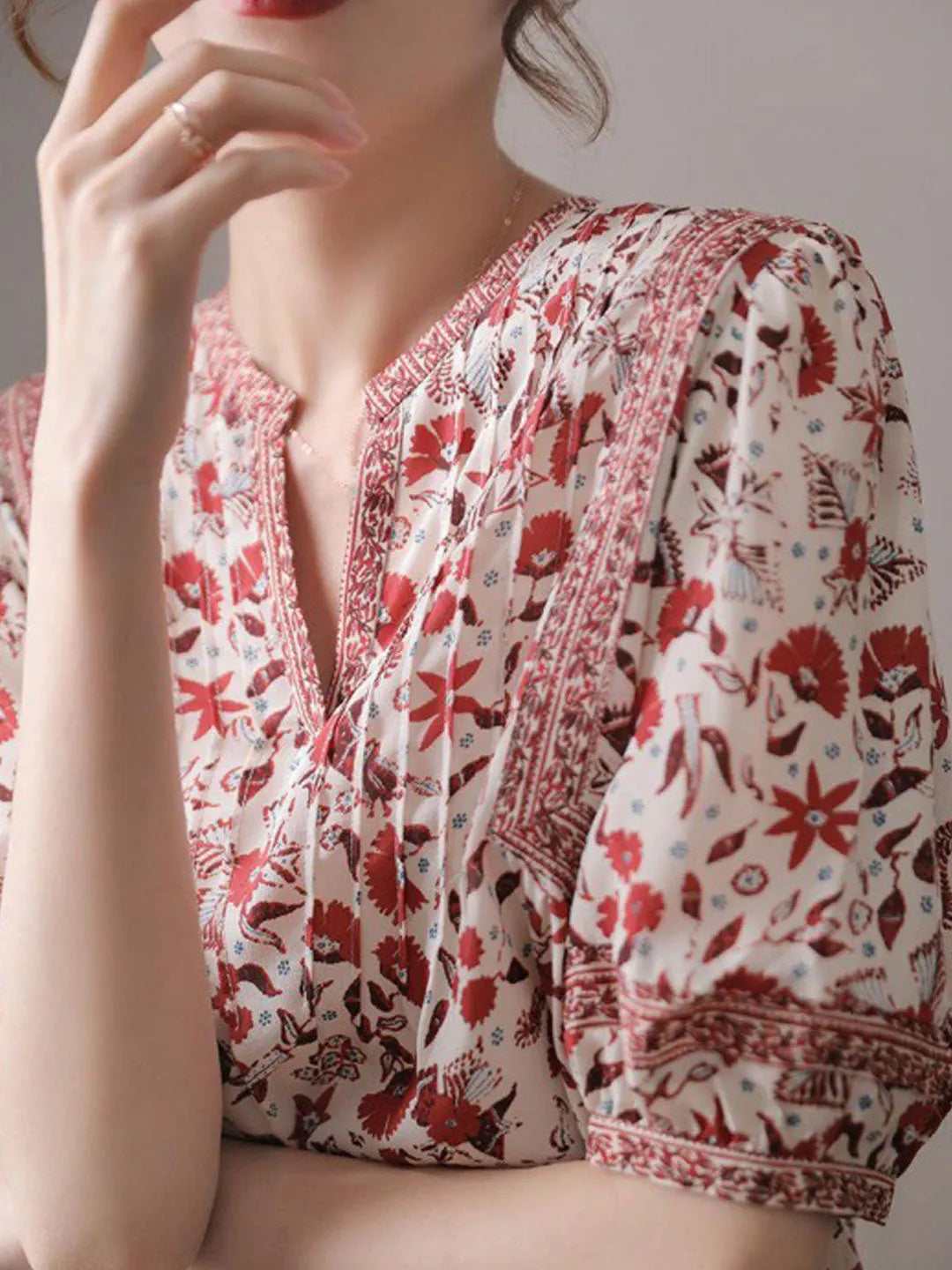 Lesley Classic Puff Sleeve Printed Top Flowering Girl