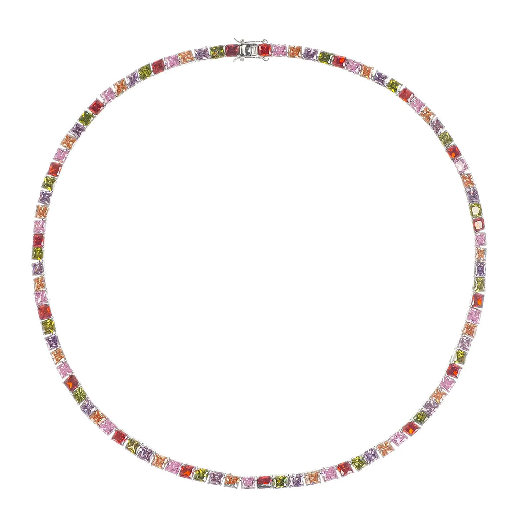 Avril Multicolor Square Cut Crystal Embellished Necklace Flowering Girl
