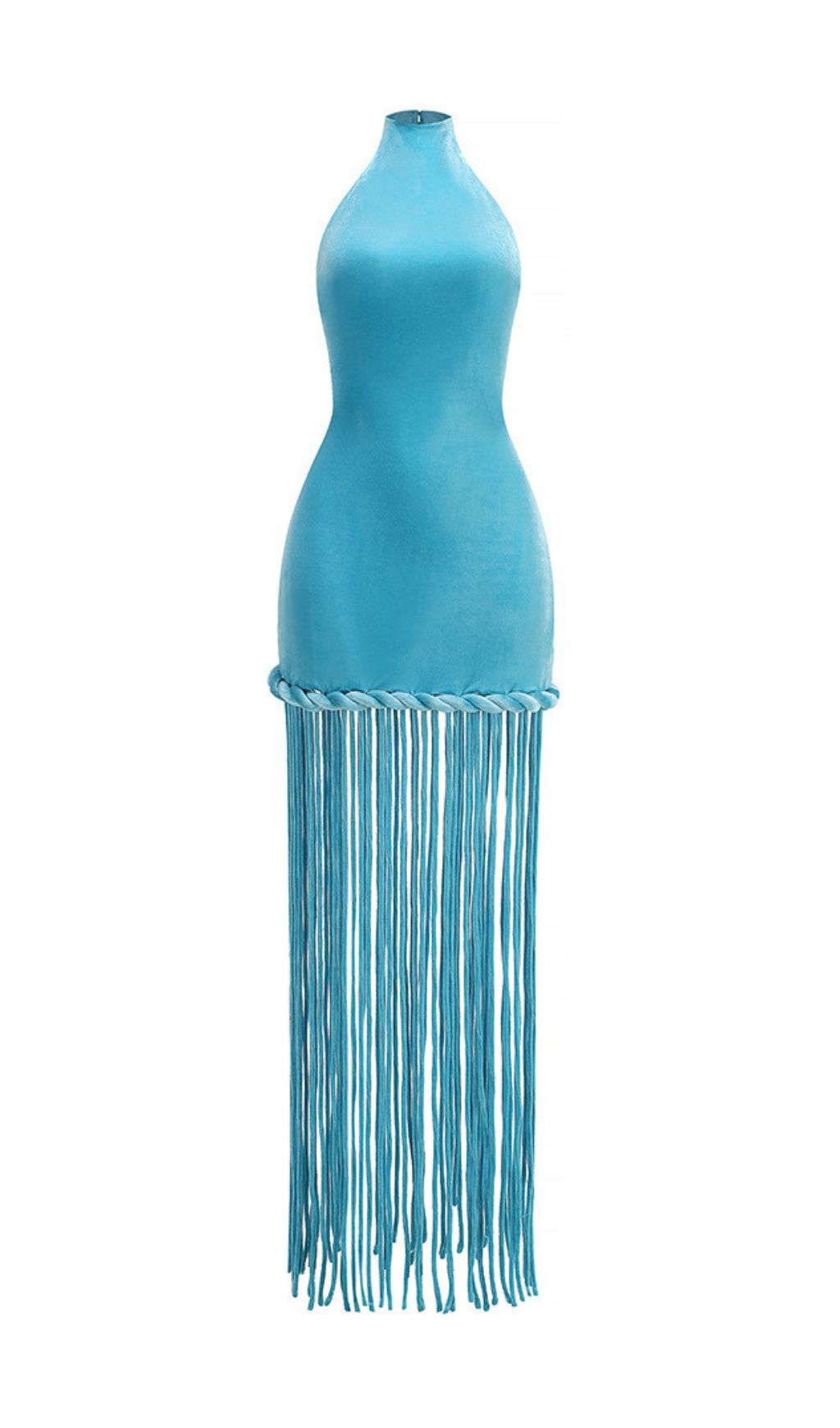 Jamie Blue Halter Tassel Velvet Maxi Dress Flowering Girl