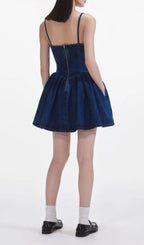 Denim Diamante Bow Sweetheart Mini Dress Flowering Girl