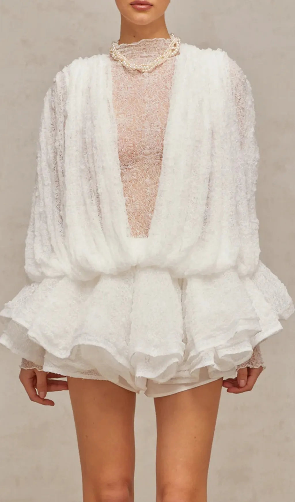 Ebony White Lace Long Sleeve Maxi Dress Flowering Girl