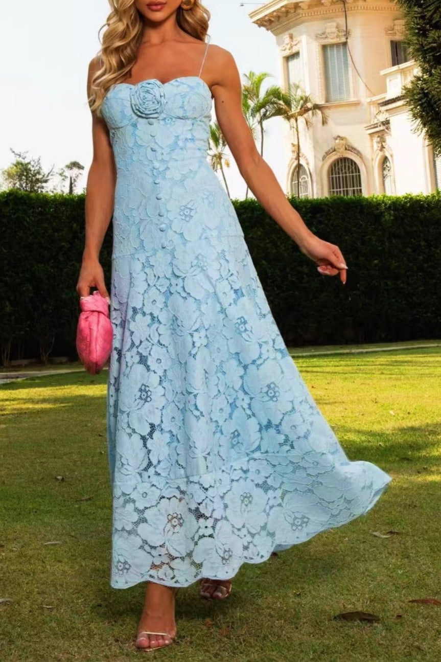 Samantha Hollow Out Sleeveless Maxi Dress In Blue Flowering Girl