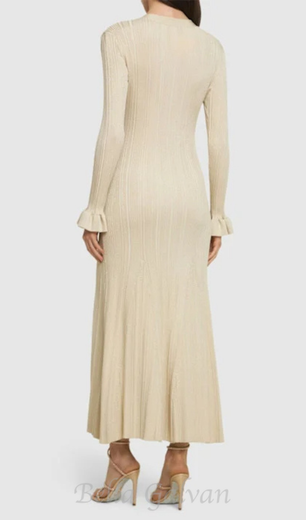 Ribbed viscose lamé midi dress in beige Flowering Girl