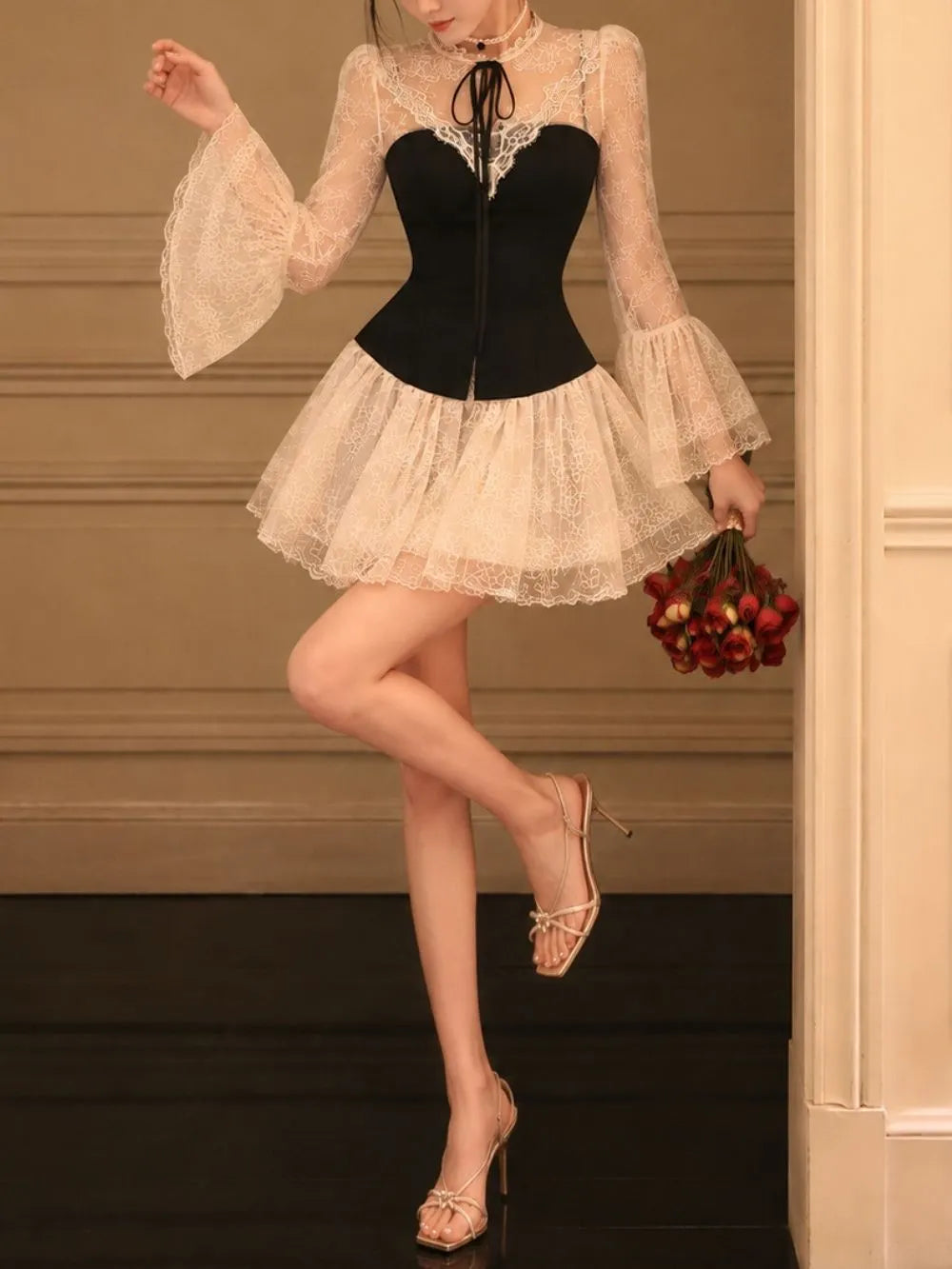 Maxie Lace Long Sleeve Mini Dress Flowering Girl