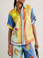 Summer Fantasy Print Short Sleeve Loose Top and Pants Set Flowering Girl