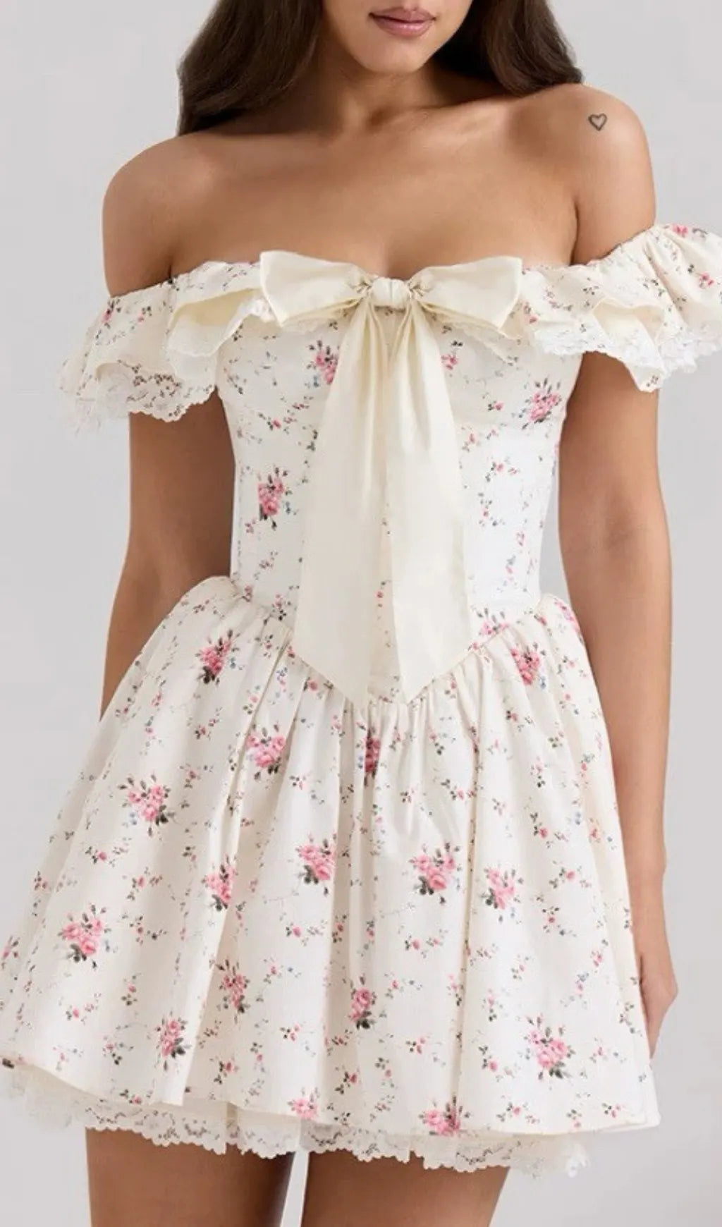 Evana Off-Shoulder Floral Lace Mini Dress Flowering Girl