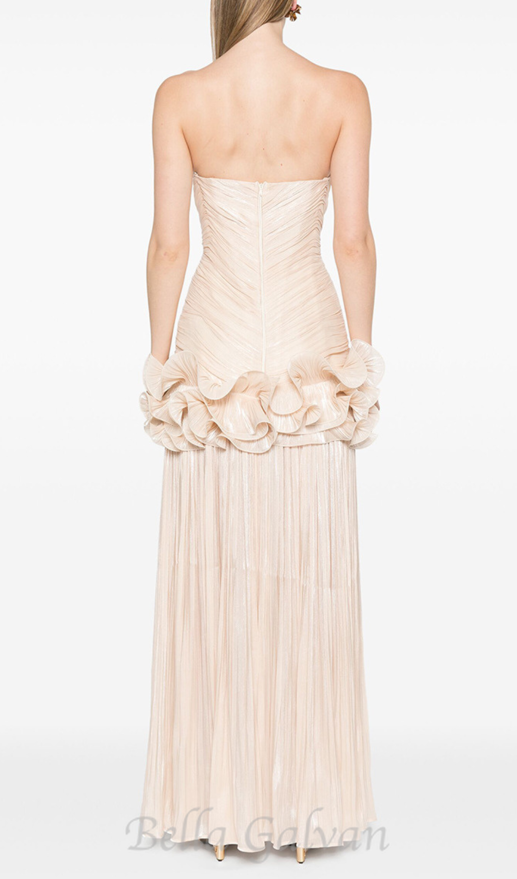 ruffle-embellished pleated maxi dress in apricot Flowering Girl