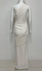 Kesley White Ruched Maxi Dress Flowering Girl