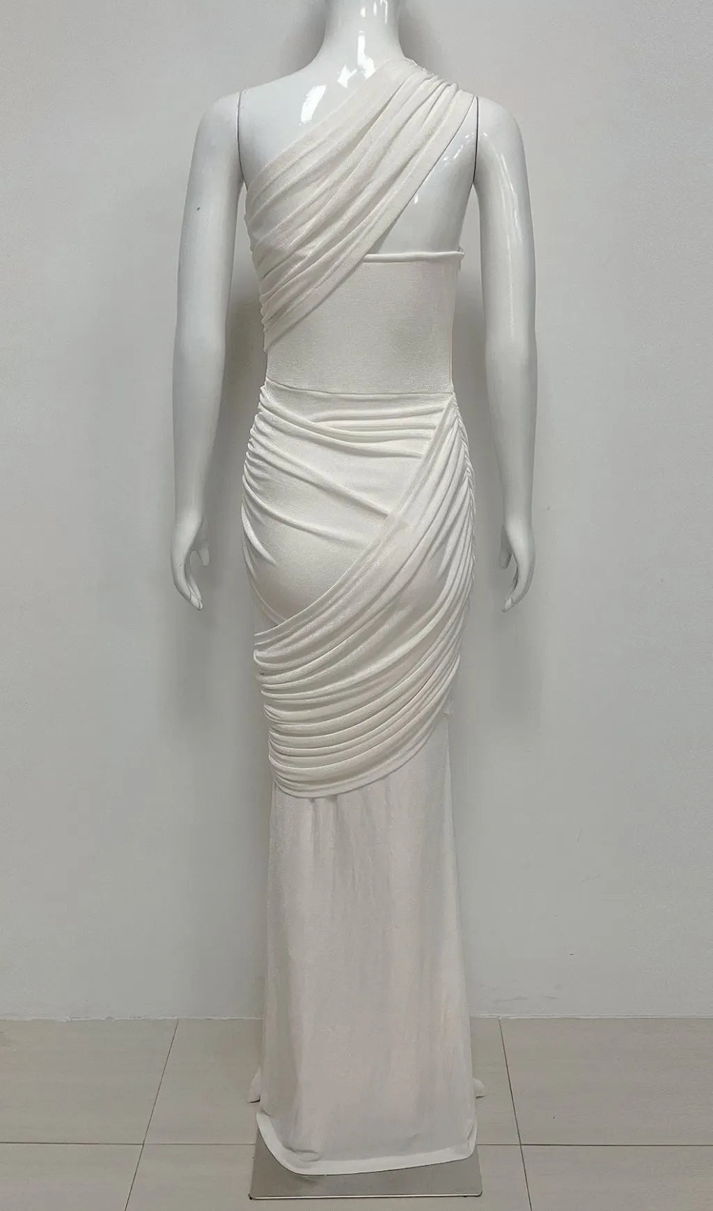 Kesley White Ruched Maxi Dress Flowering Girl