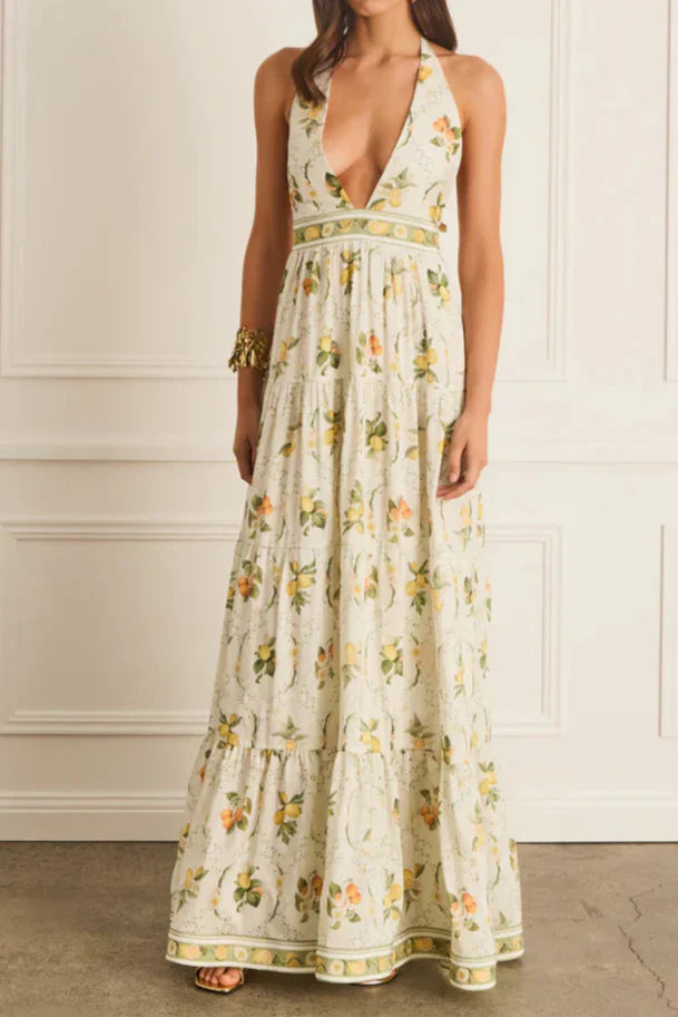 Valencia Jacinta Floral Print Maxi Dress In Yellow Flowering Girl