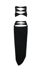 Cutout Two Pieces Suit In Black Flowering Girl