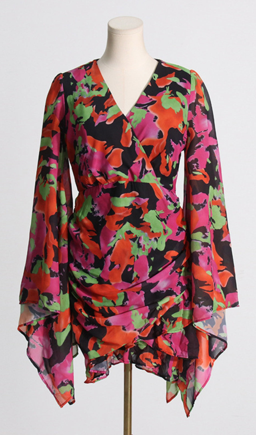Printed Ruffle Mesh Dress Flowering Girl