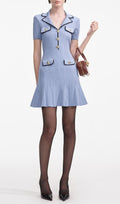 Blue Viscose Rib Knit - Mini Dress Flowering Girl