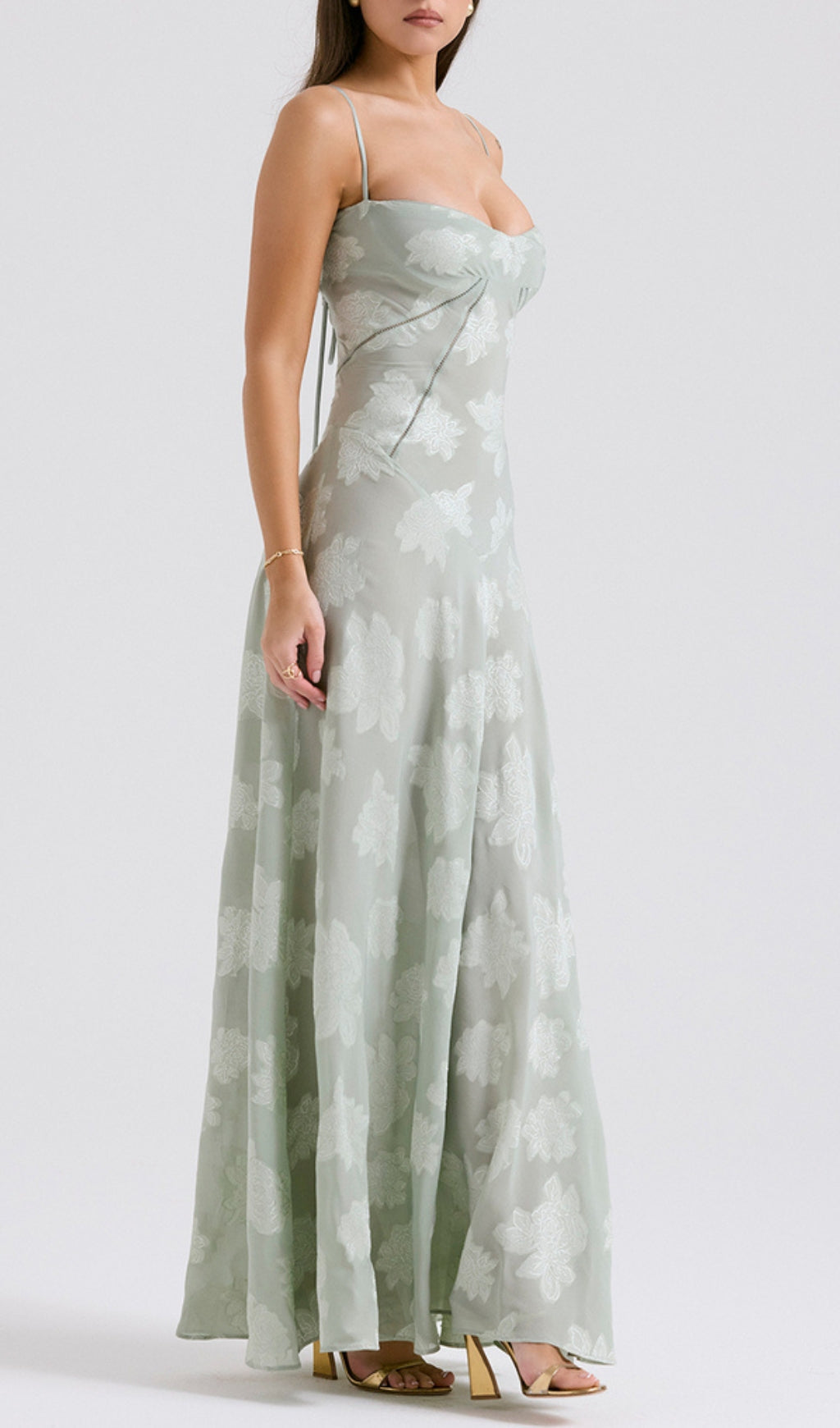 Billie Pistachio Floral Lace Back Maxi Dress Flowering Girl