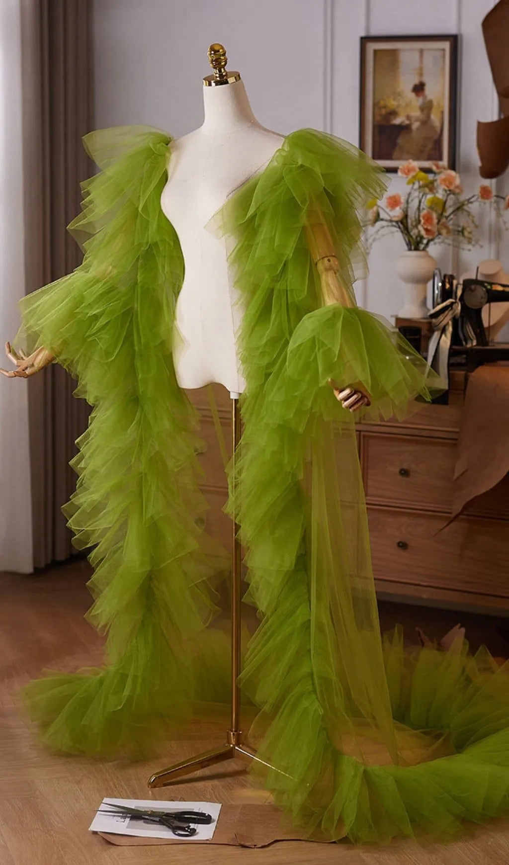 Leighann Green Mesh Shawl Flowering Girl