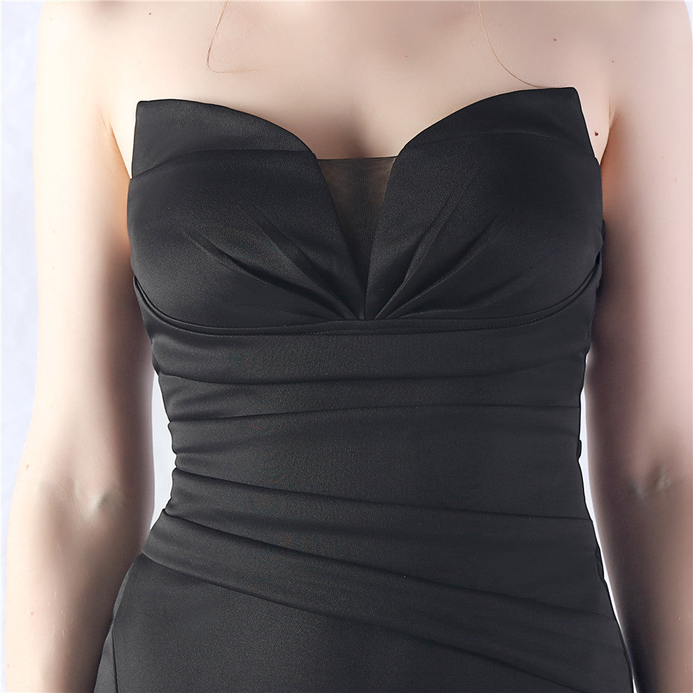 Chrina Black Strapless Ruched Maxi Dress Flowering Girl