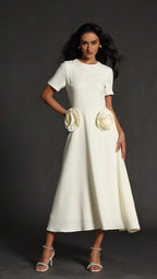 Vinly Round Neck Short Sleeves Flowers Maxi Dress Flowering Girl