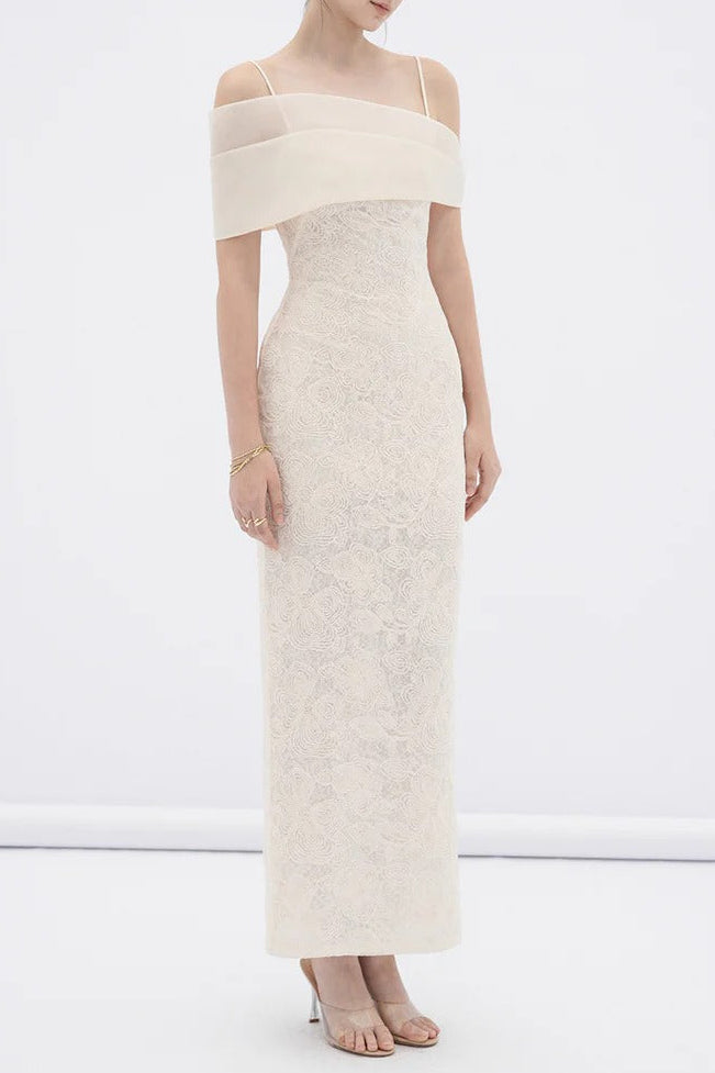 Tiffany Apricot Sheath Off Shoulder Sleeve Lace Maxi Dress Flowering Girl