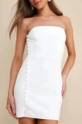 White Strapless Bodycon Mini Dress Flowering Girl