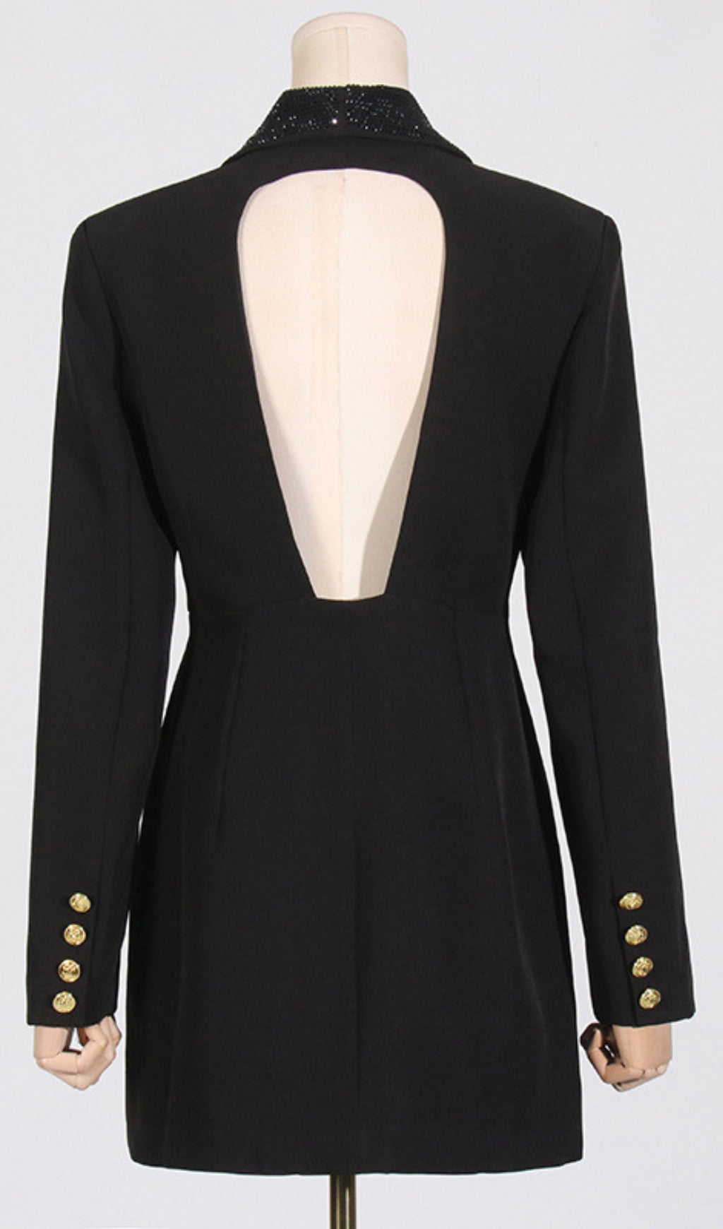 Dana Black Deep-V Diamante Backless Blazer Flowering Girl