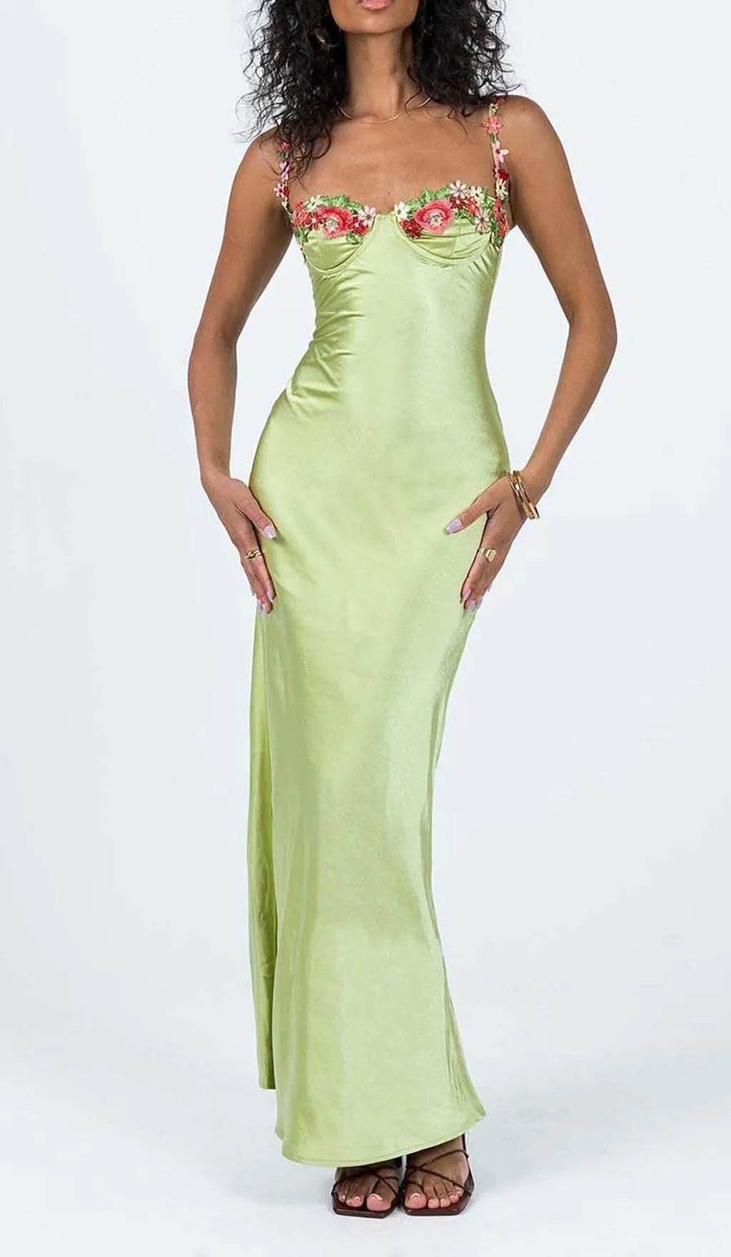Floral Strap Satin Dress Flowering Girl