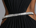 Black High Rhinestone Halter Double Crystal Band Side Waist Cutout Ruched Draped Mermaid Floor Length Formal Dress Flowering Girl