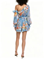 Medha Blue Printed Long Sleeve Mini Dress Flowering Girl