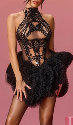 Lunexra High Neck Rhinestone Tulle Mini Dress Flowering Girl