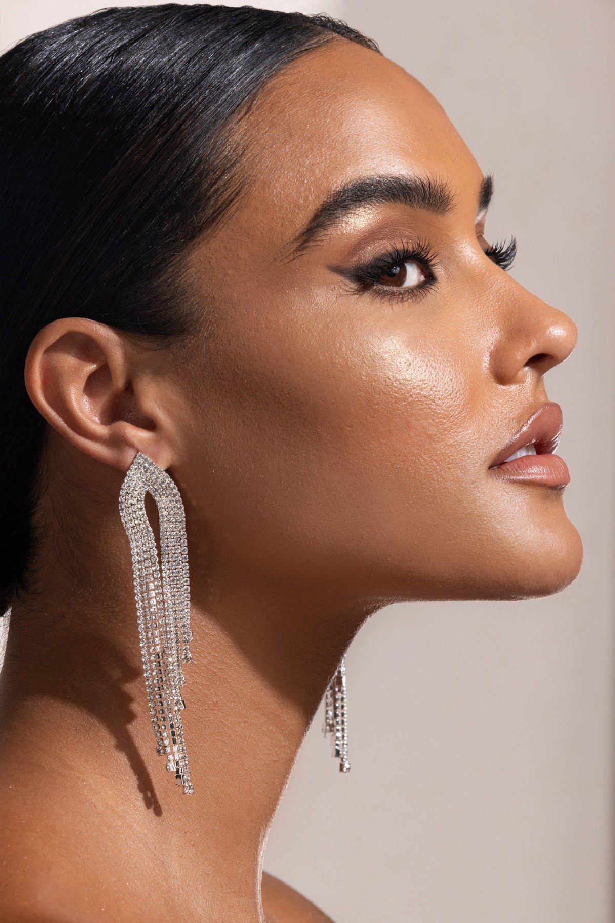 Silver Diamante Tassel Earrings Flowering Girl