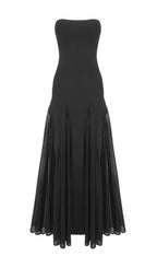 Strapless Mesh Insert A Line Maxi Dress Black Flowering Girl