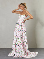 Strapless Floral Split Maxi Dress Flowering Girl
