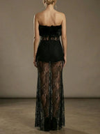 Melany Black Strapless Lace Maxi Dress Flowering Girl