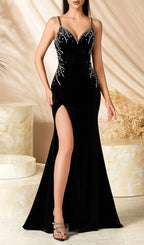 Landry Black Strappy Embellished Velvet Gown Flowering Girl