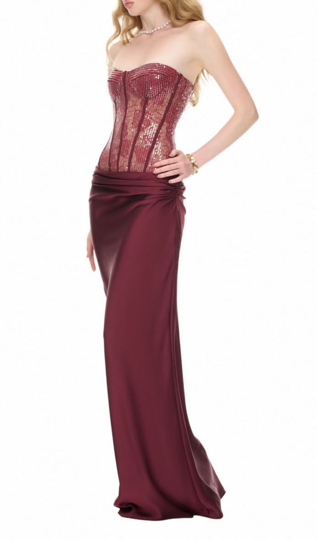 Kawthar Red Strapless Sequin Corset Maxi Dress Flowering Girl
