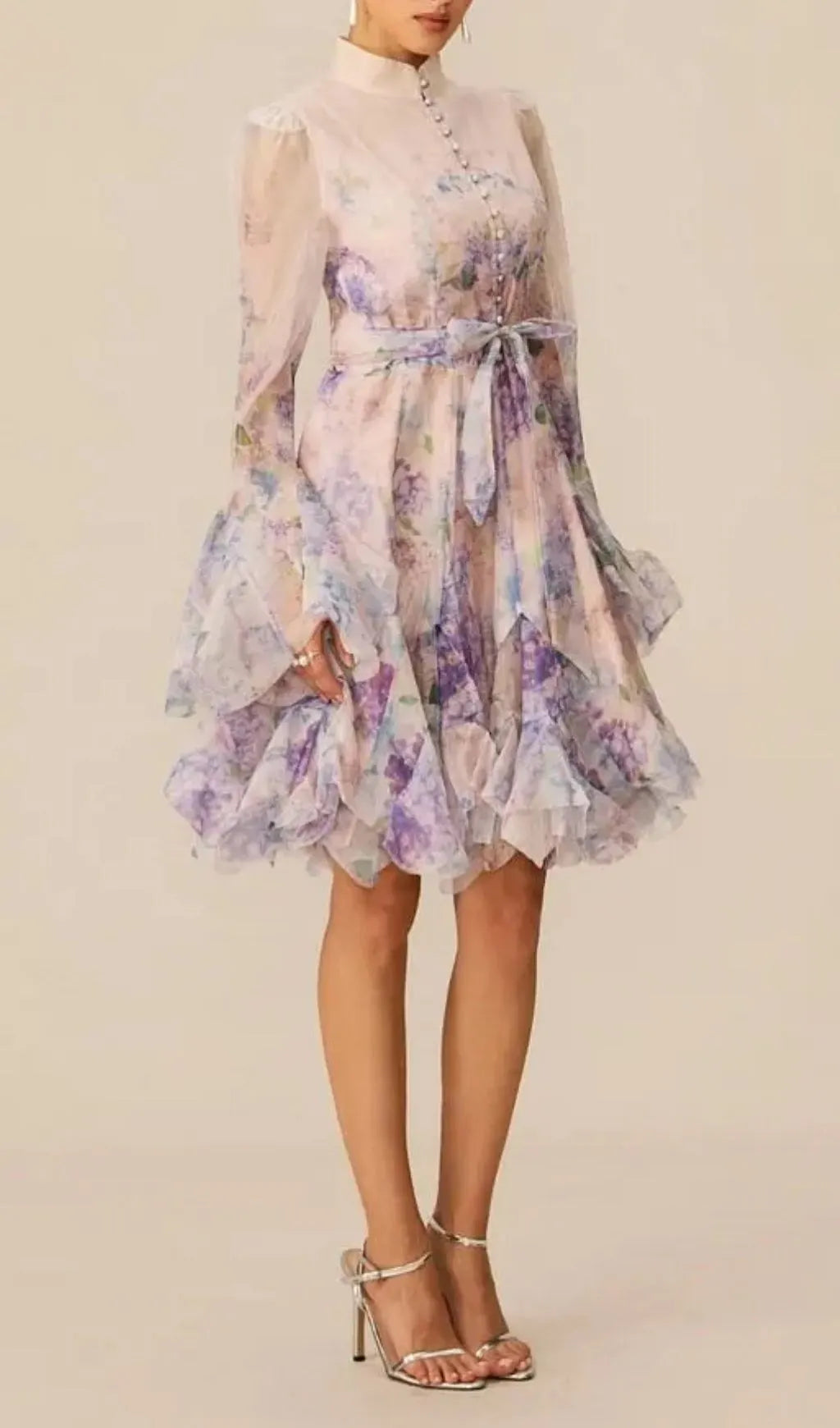 Lana Purple Long Sleeve Chiffon Floral Mini Dress Flowering Girl