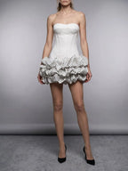 Maleni White Strapless Bustier Polka Dot Bubble Dress Flowering Girl