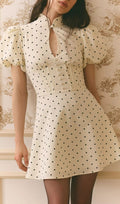 Mock Neck Puff Sleeve Polka Dot Mini Dress Flowering Girl