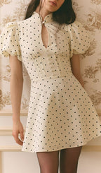 Mock Neck Puff Sleeve Polka Dot Mini Dress Flowering Girl