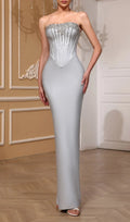 Kellyn Strapless Grey Diamante Bandage Maxi Dress Flowering Girl