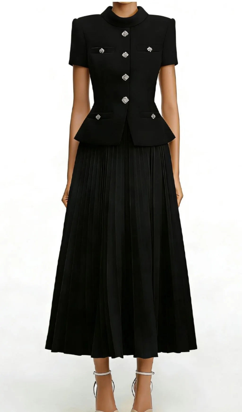 Keili Black Pleated Two-Piece Set Flowering Girl