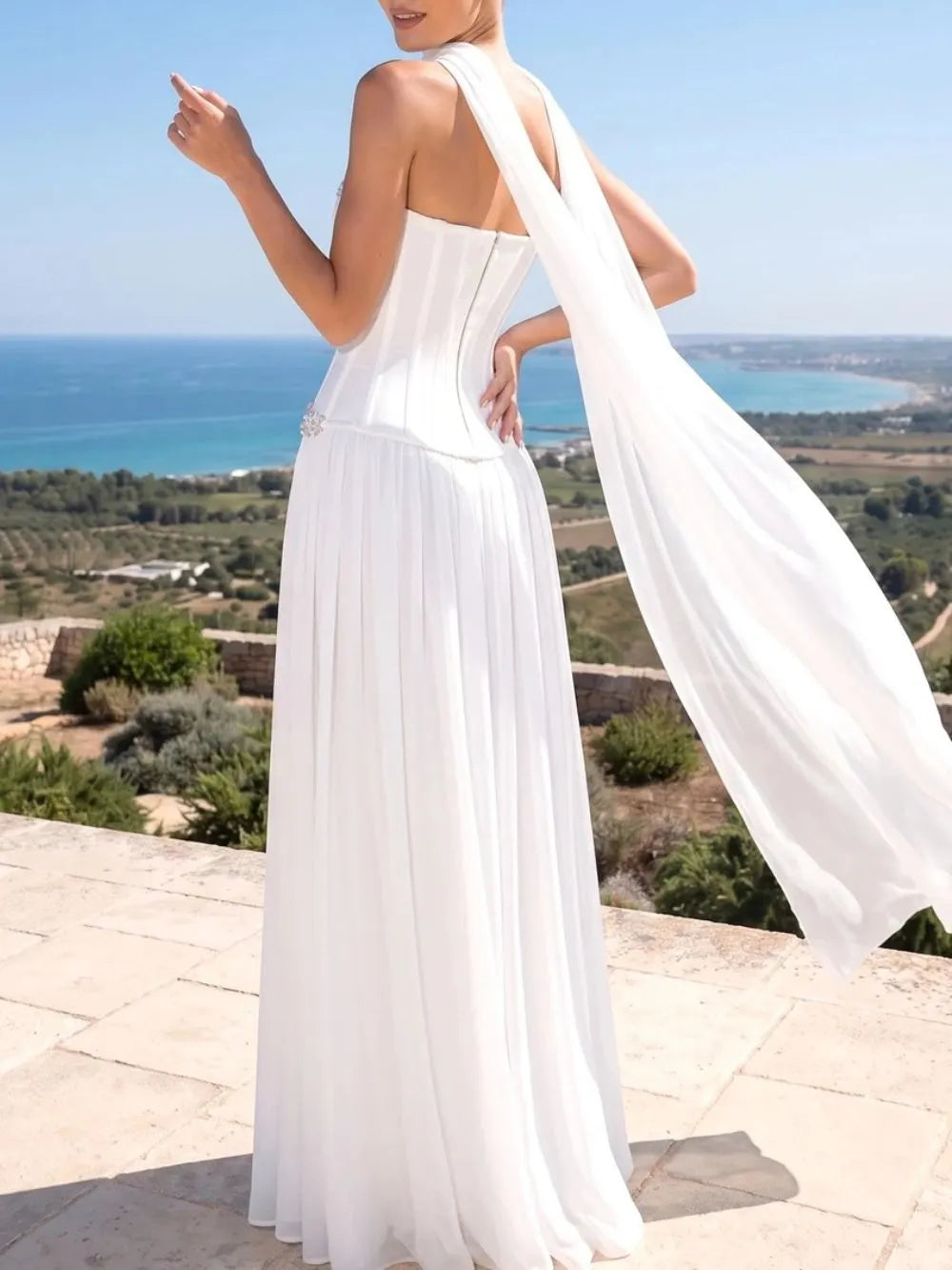 Strapless Embellished Bustier A Line Maxi Dress Set White Flowering Girl