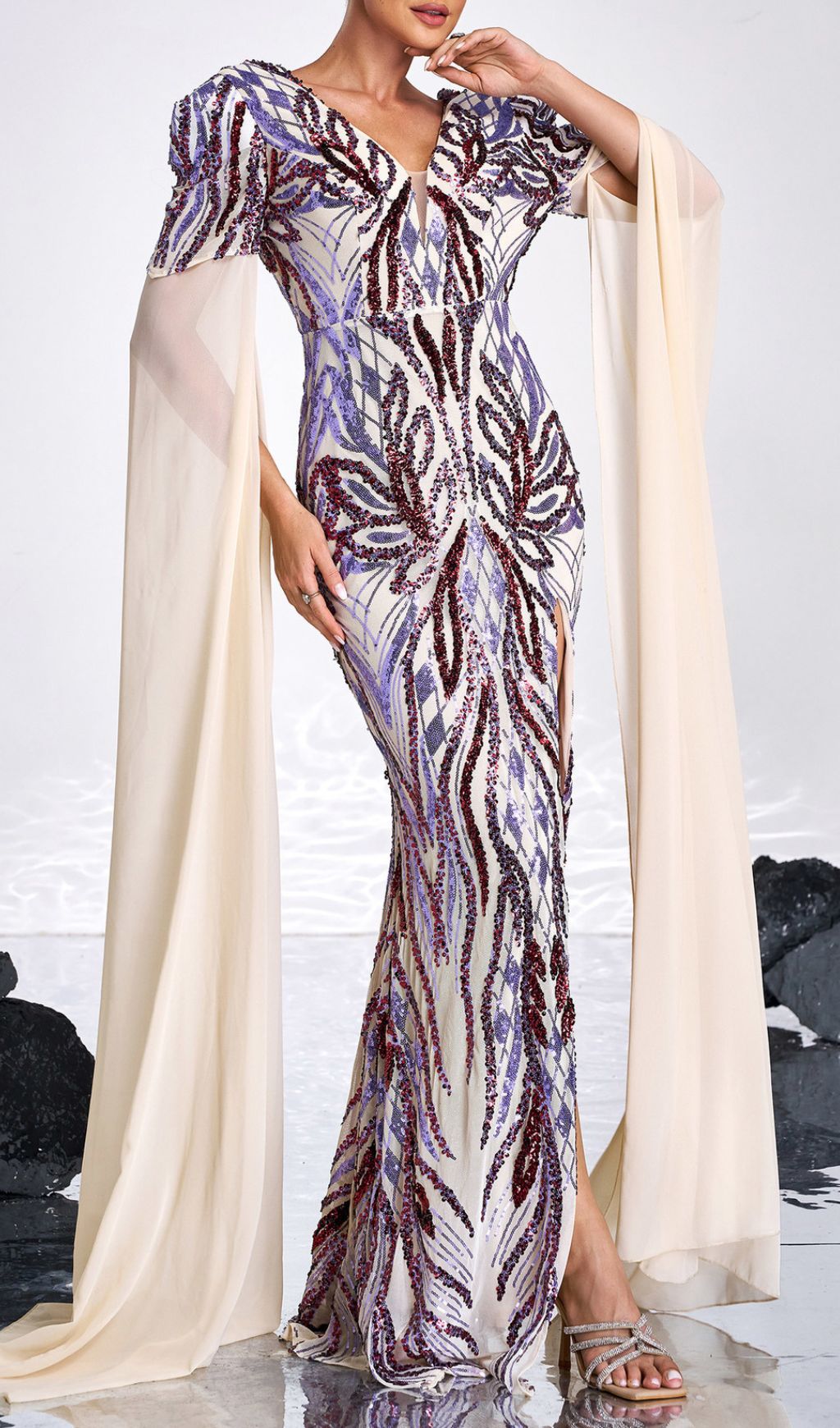 Irish Sequin Slit Maxi Dress Flowering Girl