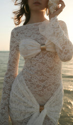 Lace Draped Neckline Mini Dress Flowering Girl