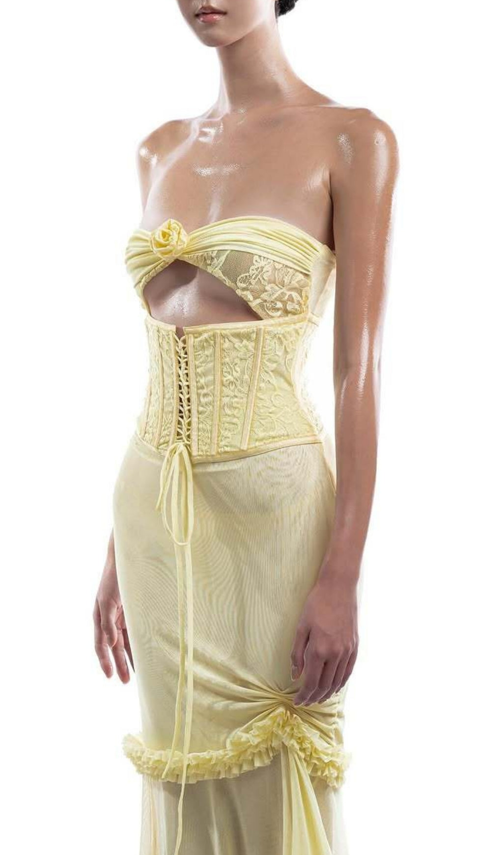 Evren Yellow Strapless Corset Maxi Dress Flowering Girl