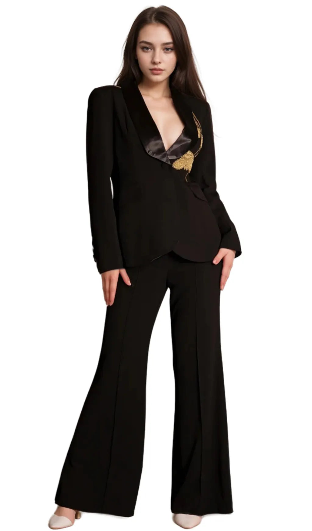 angela Primatou Black Embroidered Flared Blazer Suit Flowering Girl