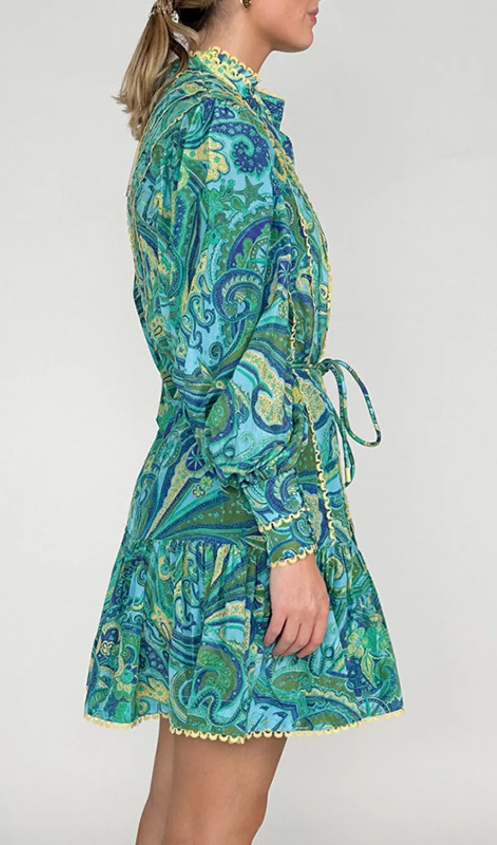 Bull Green Printed Long Sleeve Mini Dress Flowering Girl
