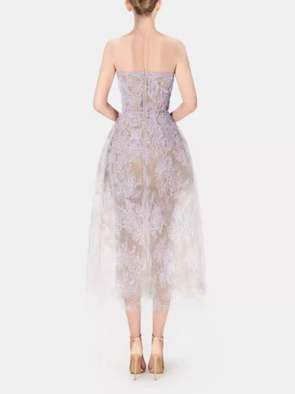 Allyson Purple Floral Lace Embroider Midi Dress Flowering Girl