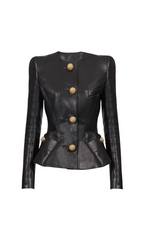 Lambskin Leather Peplum Jacket Flowering Girl